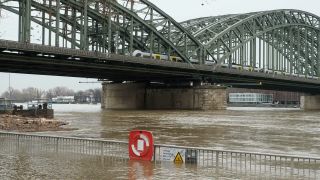 Link to Video | national waterways in Germany, North Rhine-Westphalia, waterway, Germany, Western Europe, Central Europe, high tide, Cologne, river, Europe, main stream, Rhine, natural disaster, flood