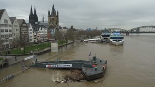 Link to Video | national waterways in Germany, North Rhine-Westphalia, waterway, Germany, Western Europe, Central Europe, high tide, Cologne, river, Europe, main stream, Rhine, natural disaster, flood