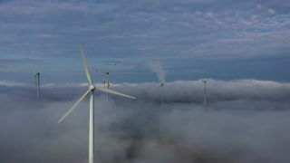 Link to Video | renewable energy, electric generator, energy source, electric power source, wind farm, wind turbine generator system, fog, alternative energy, wind power, aerial shot, wind turbine, wind energy, sky, Windturbine, cloud, industrial sector
