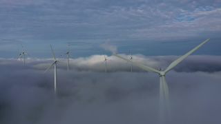 Link to Video | renewable energy, electric generator, energy source, electric power source, wind farm, wind turbine generator system, fog, alternative energy, wind power, aerial shot, wind turbine, wind energy, sky, Windturbine, cloud, industrial sector