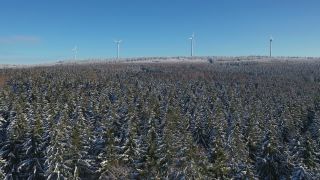 Link to Video | landscape, tree, bird's-eye view, renewable energy, winter, territorial entity, season, landform, wind turbine generator system, Hunsrück, wind power, forest, aerial shot, wind turbine, wind energy, snow, nature, Kell am See