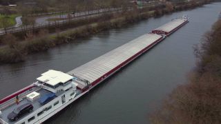 Link zum Video | Frachtschiff, Rheinland-Pfalz, Wasserstraße, Transport, Saar, Schifffahrt, Logistik, Verkehrsträger, Fluss, Binnenschifffahrt, natürliches Fließgewässer, Binnenschiffsverkehr, Serrig, Transport, Landkreis Trier-Saarburg, Binnenschiff