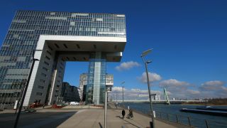 Link to Video | blue, North Rhine-Westphalia, architecture, Kranhaus, Germany, Central Europe, Cologne, sky, Rhine, Cologne Government Region, architectural structure, Rheinauhafen