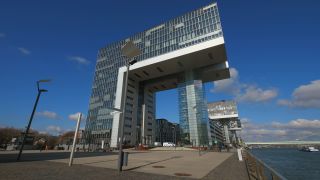 Link to Video | blue, North Rhine-Westphalia, architecture, Kranhaus, Germany, Central Europe, Cologne, sky, Rhine, Cologne Government Region, architectural structure, Rheinauhafen
