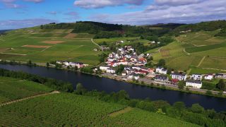 Link zum Video | Landschaft, Obermosel, Mosel, Deutschland, Rheinland-Pfalz, Palzem, Fluss, Luftaufnahme, Palzem
