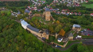 Link to Video | landscape, bird's-eye view, Rhineland-Palatinate, tourist destination, Thallichtenberg, physical location, Germany, castle, forest, Europe, aerial shot, Kusel, tourist attraction, human-made geographic feature, architectural structure, Kusel, Lichtenberg Castle, point of interest