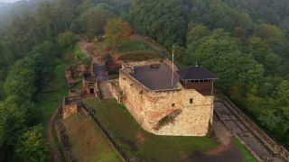 Link to Video | landscape, bird's-eye view, Saarland, autumn, castle ruin, Germany, aerial shot, nature