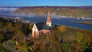 Link to Video | landscape, bird's-eye view, autumn, Germany, river, aerial shot, Rhine, nature