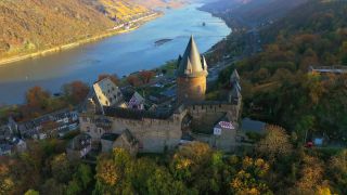 Link to Video | landscape, bird's-eye view, autumn, Germany, river, aerial shot, Rhine, nature