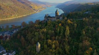 Link to Video | landscape, bird's-eye view, autumn, Germany, river, aerial shot, Rhine, nature