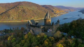 Link to Video | landscape, bird's-eye view, autumn, Germany, river, aerial shot, Rhine, nature