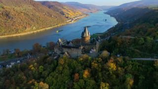 Link to Video | landscape, bird's-eye view, autumn, Germany, river, aerial shot, Rhine, nature