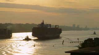 Link to Video | Hamburg, cargo ship, transport, cargo shipping, maritime transport, Elbe, container ship, logistics, Germany, water transport, mode of transport, river, port, container shipping, transport