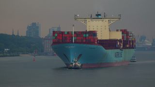 Link to Video | Hamburg, cargo ship, transport, cargo shipping, maritime transport, Elbe, container ship, logistics, Germany, water transport, mode of transport, river, port, container shipping, transport