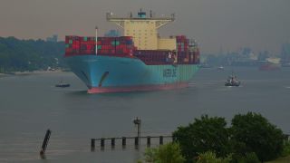 Link to Video | Hamburg, cargo ship, transport, cargo shipping, maritime transport, Elbe, container ship, logistics, Germany, water transport, mode of transport, river, port, container shipping, transport