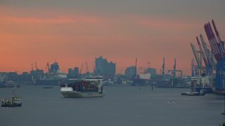 Link to Video | Hamburg, cargo ship, transport, cargo shipping, maritime transport, Elbe, container ship, Germany, mode of transport, river, port, transport, morning
