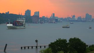 Link to Video | Hamburg, cargo ship, transport, cargo shipping, maritime transport, Elbe, container ship, Germany, mode of transport, river, port, transport, morning
