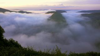 Link to Video | landscape, Cloef, tourist destination, Saarland, Dreisbach, Germany, fog, river, Saarschleife, Mettlach, tourist attraction, scenic viewpoint, morning, nature, point of interest