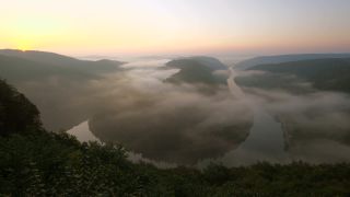 Link to Video | landscape, Cloef, tourist destination, Saarland, Dreisbach, Germany, fog, river, Saarschleife, Mettlach, tourist attraction, scenic viewpoint, morning, nature, point of interest