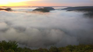 Link to Video | landscape, Cloef, tourist destination, Saarland, Dreisbach, Germany, fog, river, Saarschleife, Mettlach, tourist attraction, scenic viewpoint, morning, nature, point of interest