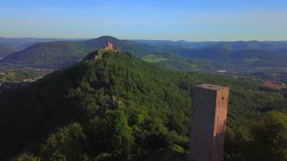 Link to Video | landscape, Rhineland-Palatinate, tourist destination, natural landscape, Germany, Annweiler am Trifels, castle, Pfalz, aerial shot, Trifels Castle, tourist attraction, tourism destination, Vogelperspektive, Palatinate Forest, nature
