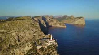 Link to Video | Cap de Formentor, bird's-eye view, tourist destination, sea, steep coast, cape, island, landform, Spain, aerial shot, Mediterranean Sea, tourist attraction, Balearic Islands, Vogelperspektive, Mediterranean Basin, Mallorca, coast, mediterranean sea