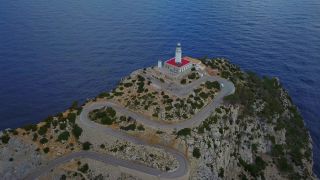 Link to Video | Cap de Formentor, bird's-eye view, tourist destination, sea, steep coast, cape, island, landform, Spain, aerial shot, Mediterranean Sea, tourist attraction, Balearic Islands, Vogelperspektive, Mediterranean Basin, Mallorca, coast, mediterranean sea