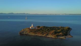 Link to Video | bird's-eye view, tourist destination, sea, Alcudia Port, Spain, aerial shot, Mediterranean Sea, Balearic Islands, Mediterranean Basin, Mallorca, mediterranean sea