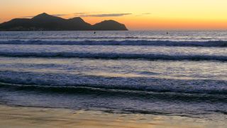 Link to Video | landscape, Alcudia beach, surf, water, Spain, Mediterranean Sea, Balearic Islands, red sky at morning, Mediterranean Basin, morning, nature, Mallorca, coast