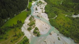 Link to Video | Upper Bavaria, Isar, landscape, bird's-eye view, Alps, Germany, Gebirge, Isartal, river, forest, mountain range, aerial shot, Wallgau, nature, wilderness