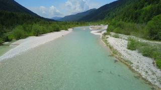 Link to Video | Upper Bavaria, Isar, landscape, bird's-eye view, Alps, Germany, Gebirge, Isartal, river, forest, mountain range, aerial shot, Wallgau, nature, wilderness