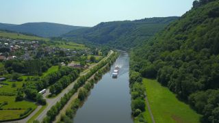 Link to Video | landscape, bird's-eye view, Rhineland-Palatinate, Saar, cruise, Germany, cruise ship, river, aerial shot, nature, Trier-Saarburg