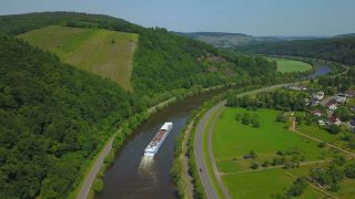 Link to Video | landscape, bird's-eye view, Rhineland-Palatinate, Saar, cruise, Germany, cruise ship, river, aerial shot, nature, Trier-Saarburg