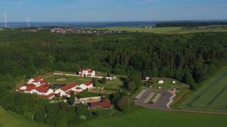 Link to Video | landscape, bird's-eye view, tourist destination, Saarland, Germany, Roman Villa Borg, museum, building, forest, aerial shot, Borg, tourist attraction, Perl, nature