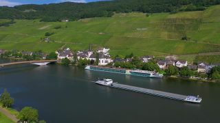 Link to Video | bird's-eye view, Rhineland-Palatinate, Moselle, physical location, Germany, Piesporter Goldtröpfchen, wine-producing region, vineyard, viticulture, Piesport, Piesport, aerial shot, Mosel-Saar-Ruwer