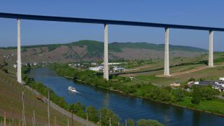 Link to Video | landscape, Rhineland-Palatinate, bridge, Hochmoselübergang, Moselle, Germany, Zeltingen-Rachtig, wine-producing region, vineyard, viticulture, Mosel-Saar-Ruwer, transport, Hochmosel Bridge, Moselle Valley