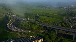 Link to Video | bird's-eye view, Upper Moselle, Moselle, Schengen, wine-producing region, vineyard, viticulture, Luxembourg, Schengen, river, aerial shot, Moselle Valley