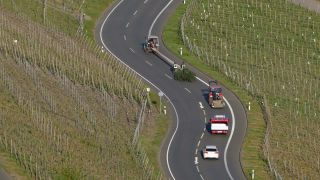 Link to Video | passenger car, Rhineland-Palatinate, transport, Germany, trunk, vineyard, road, Piesport, tractor, Mosel-Saar-Ruwer, transport, maypole, Moselle Valley