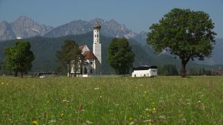 Link to Video | Ostallgäu, Swabia, landscape, tourist destination, Alps, Sankt Coloman in Schwangau, church building, Germany, Alpine foothills, religious building, Schwangau, tourism region, building, sacred architecture, tourist attraction, tourism destination, Allgäu Alps, Bavaria