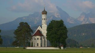 Link to Video | Ostallgäu, Swabia, landscape, tourist destination, Alps, Sankt Coloman in Schwangau, church building, Germany, Alpine foothills, religious building, Schwangau, tourism region, building, sacred architecture, tourist attraction, tourism destination, Allgäu Alps, Bavaria