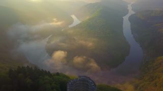 Link to Video | landscape, Cloef, tourist destination, Saarland, Saar, Germany, fog, river, Saarschleife, Mettlach, tourist attraction, nature, point of interest