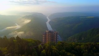 Link to Video | landscape, Cloef, tourist destination, Saarland, Saar, Germany, fog, river, Saarschleife, Mettlach, tourist attraction, nature, point of interest