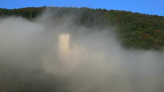 Link to Video | landscape, Rhineland-Palatinate, tourist destination, waterway, Koblenz-Stolzenfels, Germany, fog, river, natural watercourse, tourist attraction, Rhine, Stolzenfels Castle