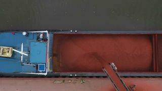 Link to Video | cargo ship, bird's-eye view, rubble, transport, cargo shipping, Saar, aerial shot, industrial sector