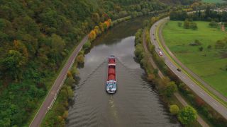 Link to Video | cargo ship, bird's-eye view, rubble, transport, cargo shipping, Saar, aerial shot, industrial sector