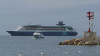 Link to Video | maritime transport, sea voyage, French Riviera, passenger ship, Villefranche-sur-Mer, cruise ship, Mediterranean Sea, travel, Mediterranean Basin, transport