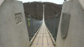 Link to Video | footbridge, landscape, Rhineland-Palatinate, tourist destination, bridge, suspension bridge, autumn, Hunsrück-Hochwald National Park, Germany, Geierlay, color, 4K resolution, Hunsrück, simple suspension bridge, valley, forest, daytime, Kastellaun, tourist attraction, Mörsdorf, nature, Rhein-Hunsrück-Kreis