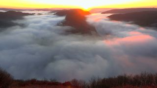 Link to Video | landscape, Cloef, Saarland, natural phenomenon, Germany, fog, Saarschleife, Mettlach, nature