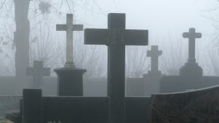 Link to Video | tree, weather, grave, fog, Christian cross, cemetery, Christianity, faith, symbol, religion