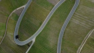 Link to Video | bird's-eye view, motor car, Germany, wine-producing region, vineyard, viticulture, road, Piesport, aerial shot, Mosel-Saar-Ruwer, motor vehicle, transport, thoroughfare